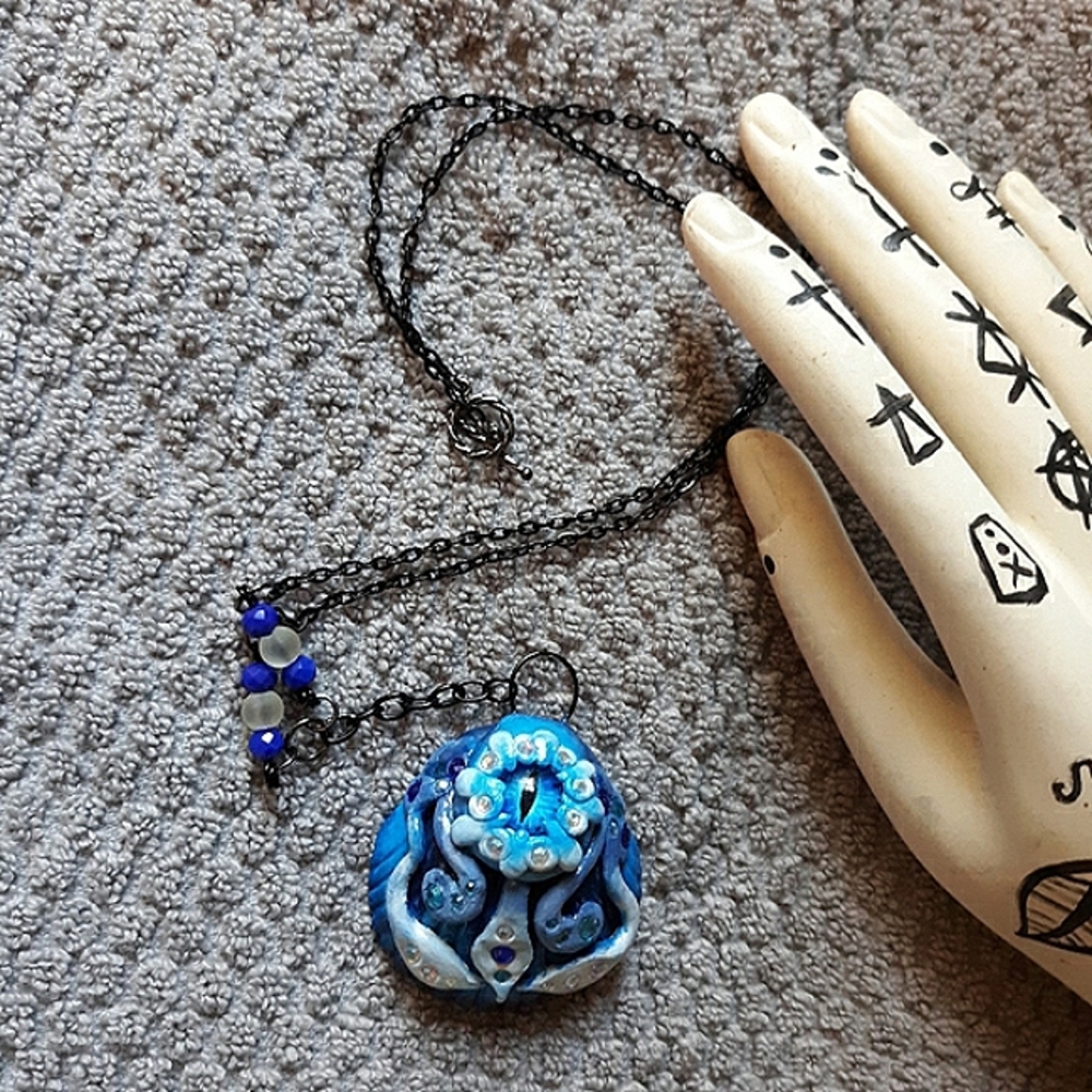 Black & Blue Clay & Seashell Squid Necklace